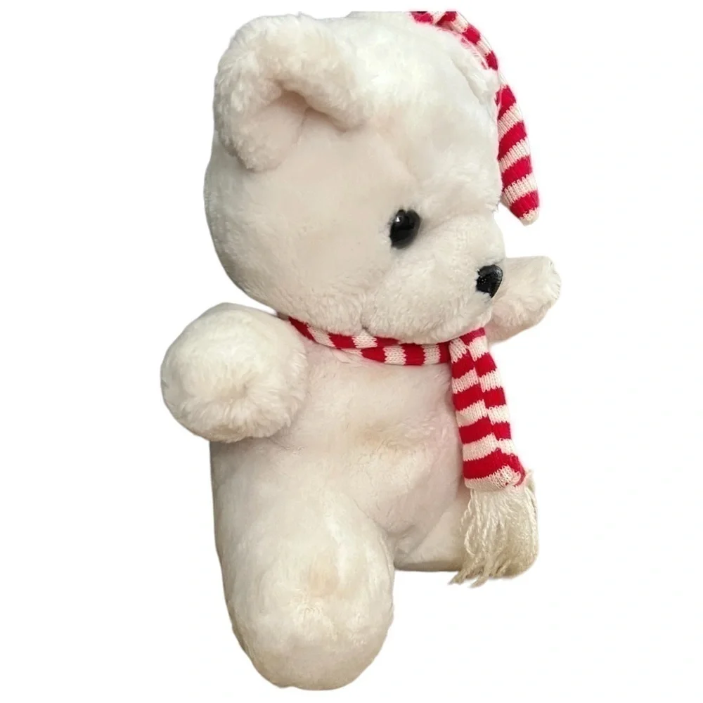 Vintage Liberty Bell Christmas White Teddy Bear Plush Stuffed Toy Hat Scarf 12”